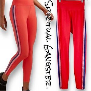 Spiritual Gangster Red Leggings with Blue and White Stripes